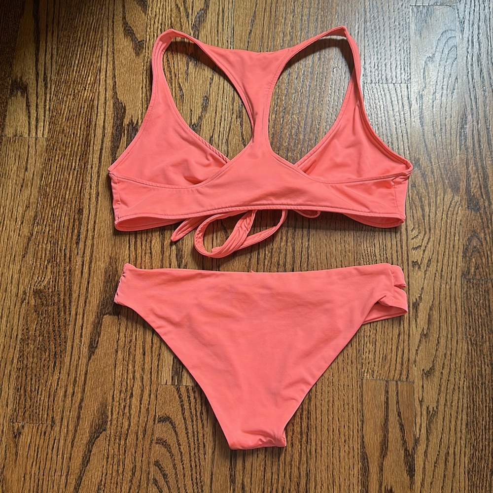 L Space Bright Orange Pink Coral Bikini Tie Top & Bottom S/M - Picture 2 of 11